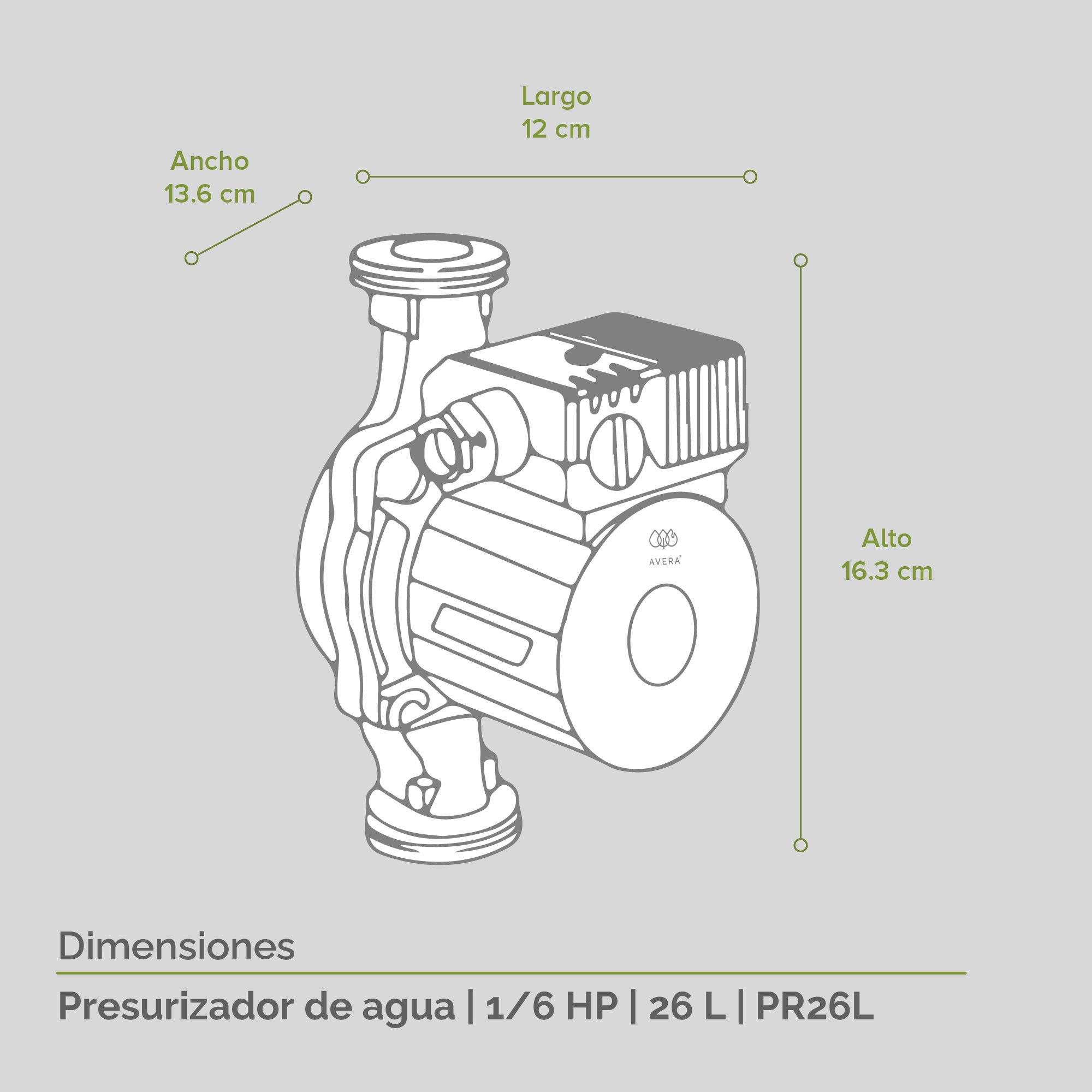 AVERA Bomba Presurizadora de Agua Automatica y Manual, 1/6 HP, 1 SERVICIO,  (Mejora la presión del agua en tu hogar), Protección IP44, 26 Litros,  Modelo PR26L : : Herramientas y Mejoras del Hogar