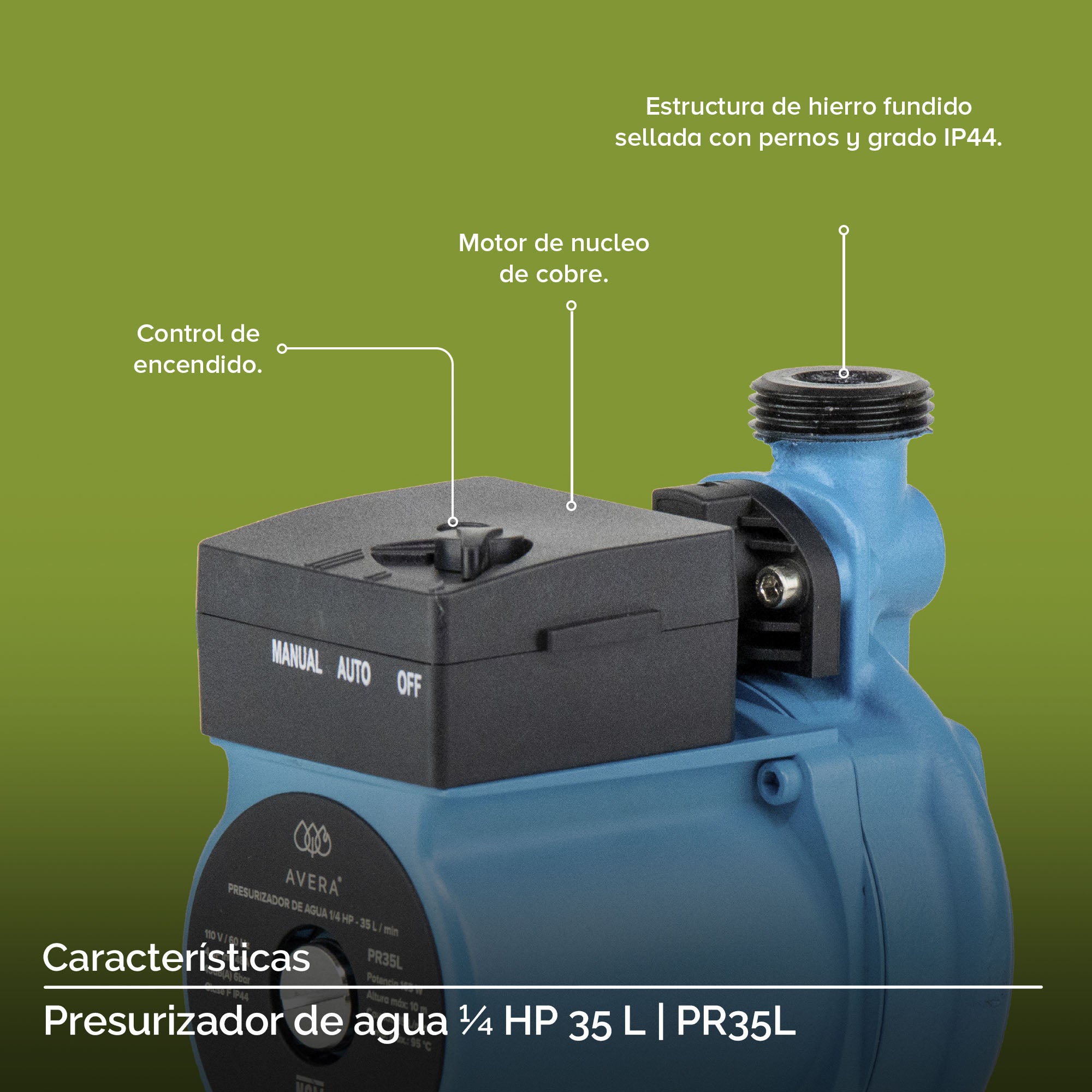 Presurizador de agua 1/4 HP Avera 35 litros